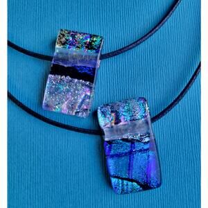 Two Fused Dichroic Glass Pendant Necklaces Handmade Glass Gifts